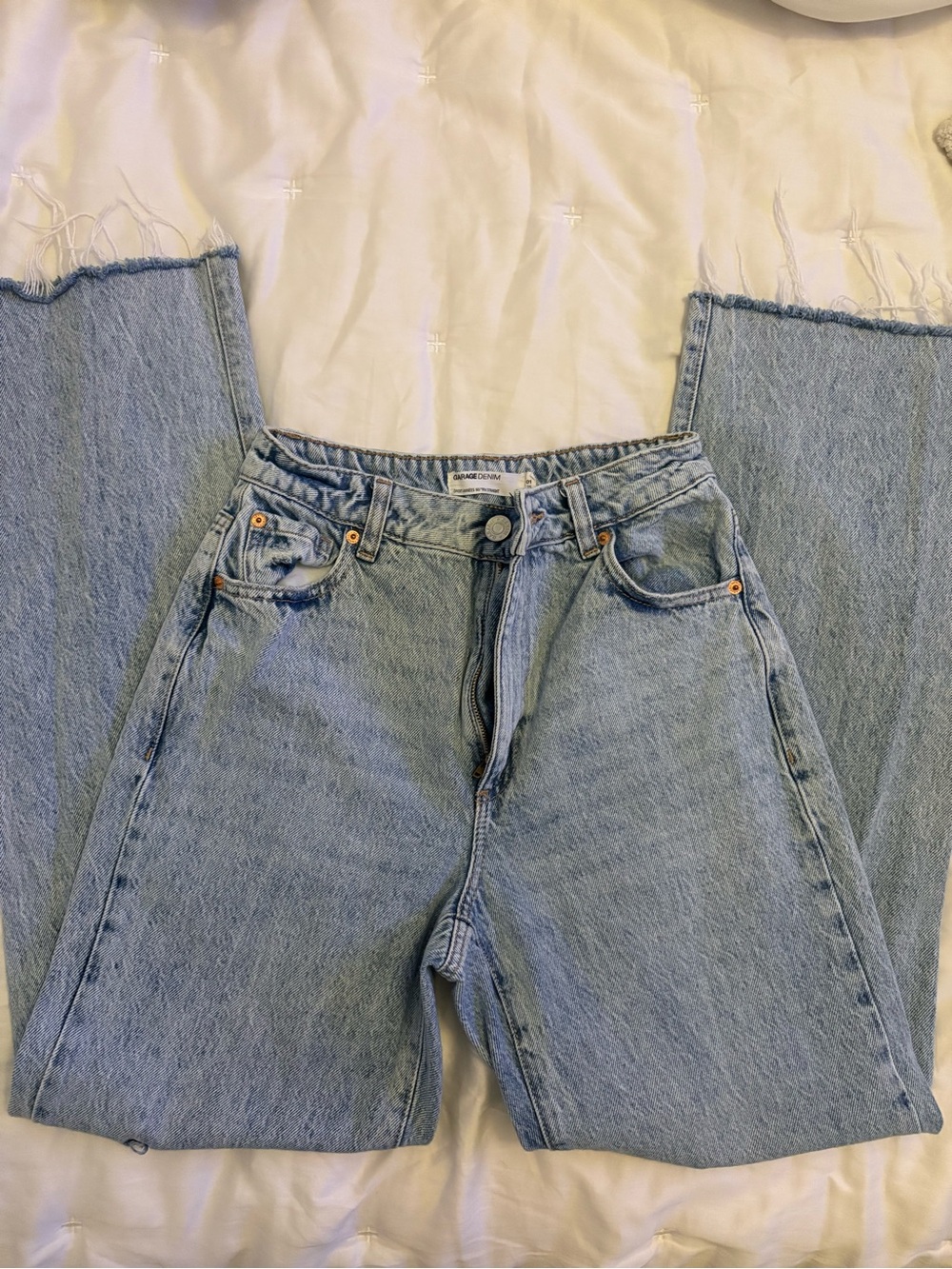 Garage Light Blue Wide-Leg Frayed Hem Jeans